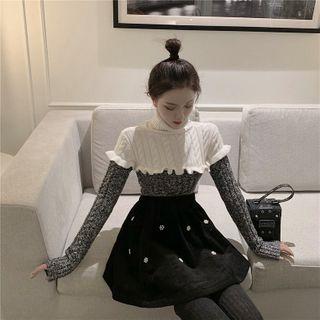 Turtleneck Frill Trim Knit Top As Shown In Figure - One Size