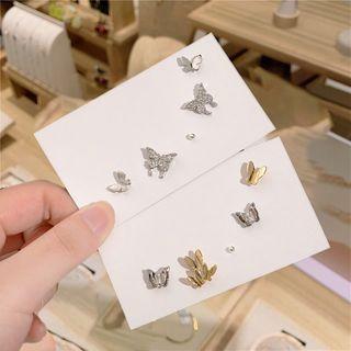Set Of 3 Pair: Butterfly Stud Earring