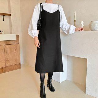Spaghetti-strap Midi Monotone Dress
