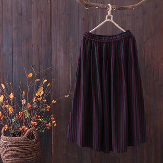 Striped A-line Skirt Striped - Red & Black - One Size