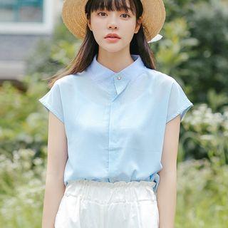 Cap-sleeve Mesh Collar Chiffon Shirt