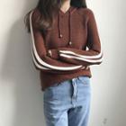 Long-sleeved Color-block Loose-fit Striped Hooded Slim Pullover