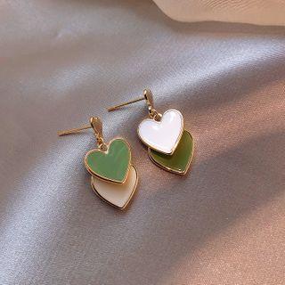 Glaze Heart Dangle Earring 1 Pair - E2066 - Silver - Non-matching - Love Heart - One Size