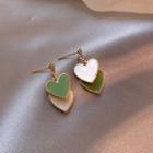 Glaze Heart Dangle Earring 1 Pair - E2066 - Silver - Non-matching - Love Heart - One Size