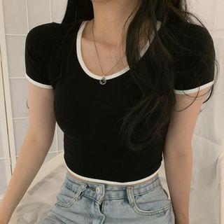 Short-sleeve Color Panel Round-neck T-shirt