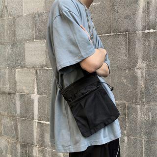 Plain Nylon Drawstring Crossbody Bag Black - One Size