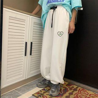 High-waist Embroidered Straight-cut Jogger Pants