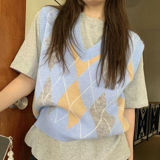 Argyle V-neck Tank Top