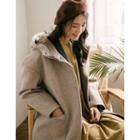 Snap-button Hooded Wool Blend Coat