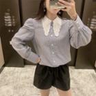 Lace-collar Puff-sleeve Stripe Top