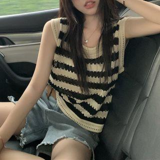 Striped Sweater Vest Stripes - Black & Off-white - One Size