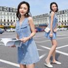Washed Sleeveless A-line Denim Dress