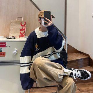 Badge Embroidered Polo-neck Sweater