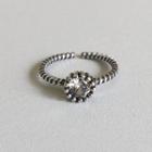 925 Sterling Silver Faux Crystal Open Ring Open Ring - Silver - One Size