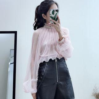Set: Embellished Mesh Blouse + Camisole
