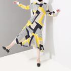 Patterned Long-sleeve Midi Dress 4841 - As Shown In Figure - One Size