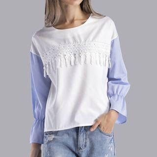 Color Panel Tasseled Blouse