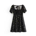 Printed Square-neck Short-sleeve A-line Dress