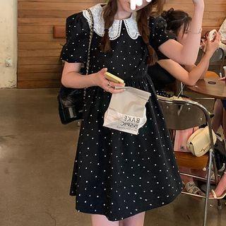 Puff-sleeve Lace Polka Dot Dress
