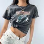 Short-sleeve Print Denim T-shirt