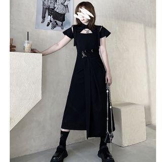Short-sleeve Jacket / Spaghetti Strap Midi A-line Dress / Set