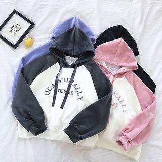 Lettering Velvet Loose-fit Hooded Sweatshirt