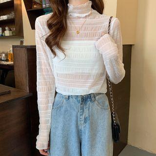 Mock-neck Lettuce Edge Chiffon Top