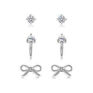 Sterling Silver Simple Fashion Ribbon Cubic Zircon Three-piece Earrings Silver - One Size