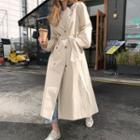 Contrast-hooded Double-breasted Trench Coat Beige - One Size