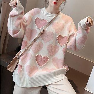 Heart Print Mock-turtleneck Sweater