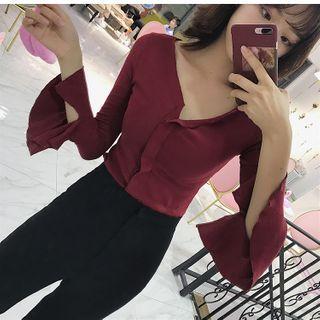 V-neck Bell-sleeve Crop Top