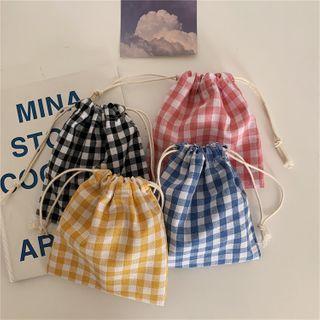 Gingham Linen Drawstring Pouch