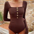 Long-sleeve Button Accent Swimsuit