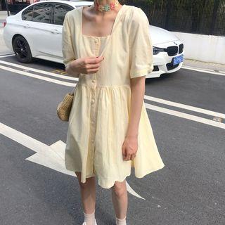 Short-sleeve Square Neck Plain Dress As Shown In Figure - One Size
