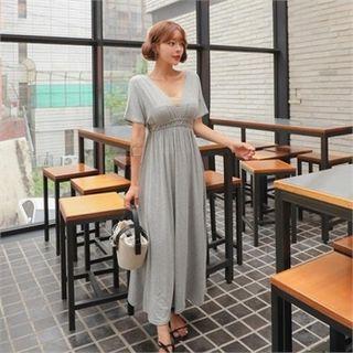 Deep V-neck Shirred Long Dress