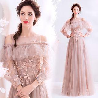Cold-shoulder Floral Applique A-line Evening Gown