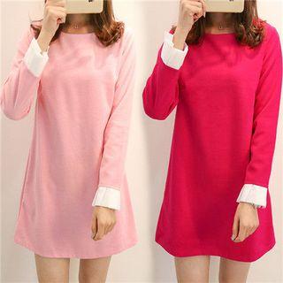 Contrast Cuff Long-sleeve Minidress