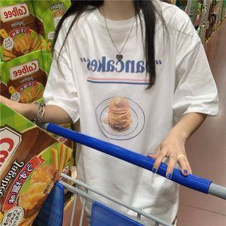 Elbow-sleeve Pancake Print T-shirt