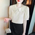 Short-sleeve Frog Buttoned Collared Blouse