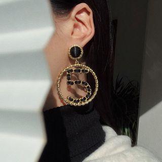 Numerical Fabric & Alloy Hoop Dangle Earring