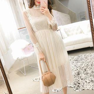 Sheer Long-sleeve Midi Dress