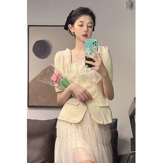 Short-sleeve Blazer / Mesh Mini A-line Skirt