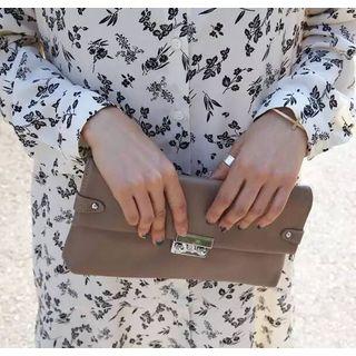 Faux Leather Push Lock Crossbody Bag