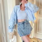 Cropped Camisole Top / Shirt / Washed Denim Mini Skort
