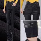 Buttoned Faux Leather Skinny Pants