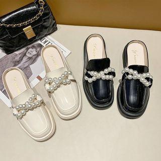 Faux Pearl Platform Flat Mules