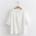Short-sleeve Tasseled Embroidered Blouse White - One Size