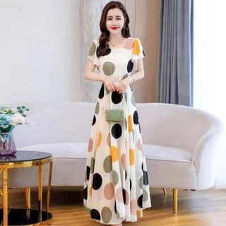 Short-sleeve Dot Print Maxi Dress