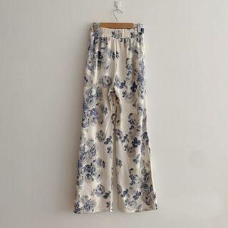 Flower Print Wide Leg High Waist Pants