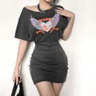 Short-sleeve Print Knit Mini Dress